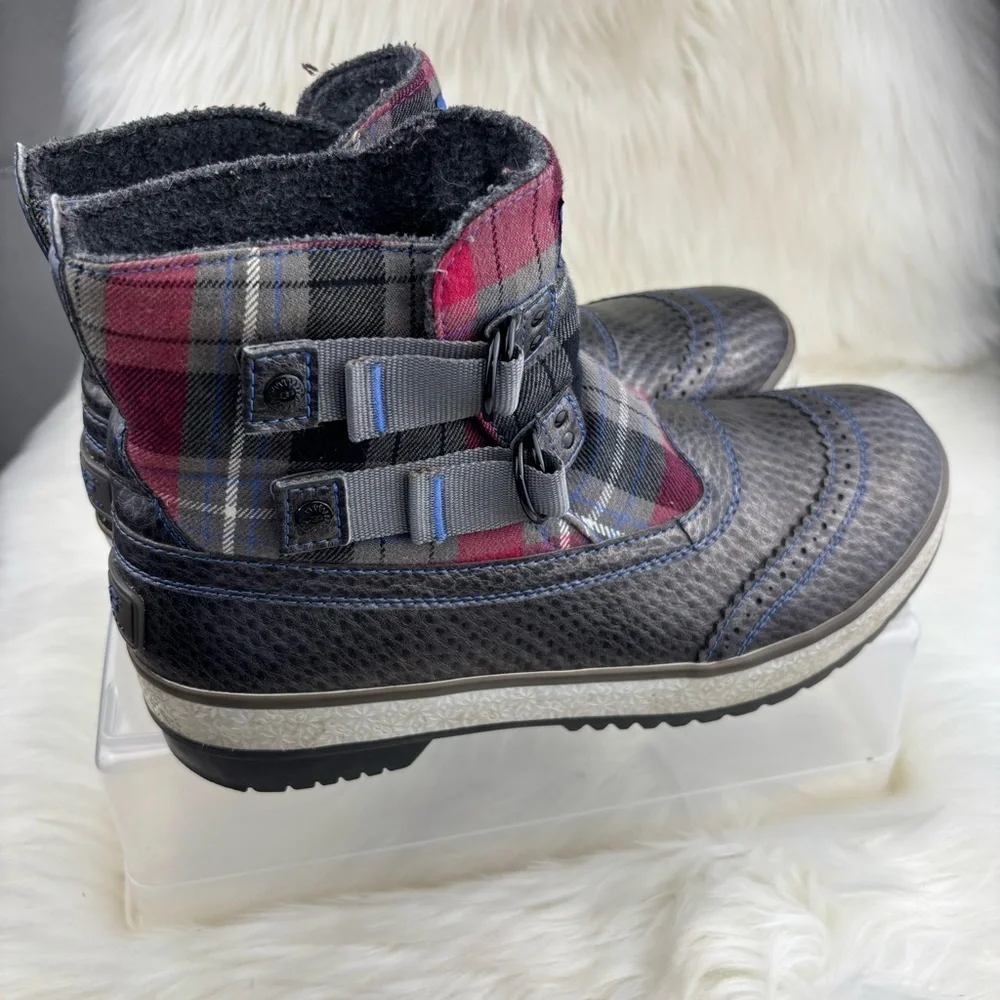 UGG Australia Checkered Leather Boots with Buckles